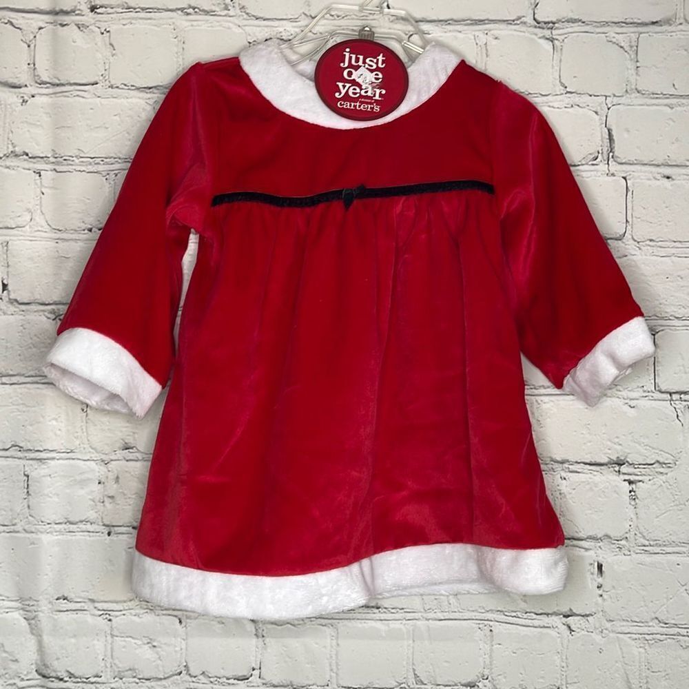 Carter's Red Velour White Faux Fur Trim Santa Christmas Dress size 6-9 Months